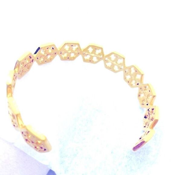 NWOT Tory  Burch T Gold Hexagon Cuff Bangle Bracelet - Picture 10 of 11
